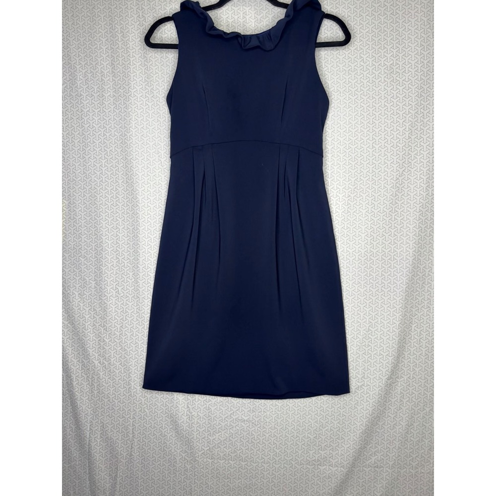 Camlyn Beth Navy Blue Sleeveless Ruffle Neck Button Back The Go Go Dress Size 2 - Picture 4 of 9